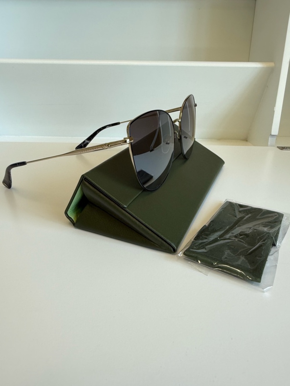 Longchamp Women's Sunglasses: Gold Frame, Semi-Cat Eye, NEW